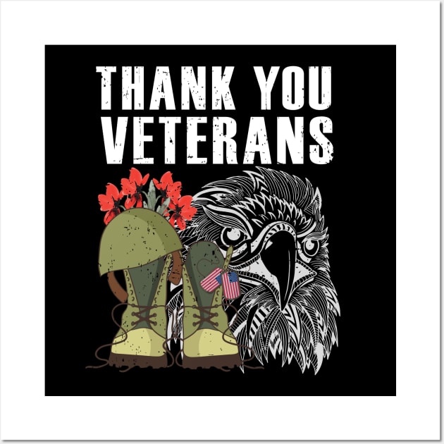 Thank You Veterans Poppy Flower Eagle Combat Boots Veteran Day Wall Art by alcoshirts